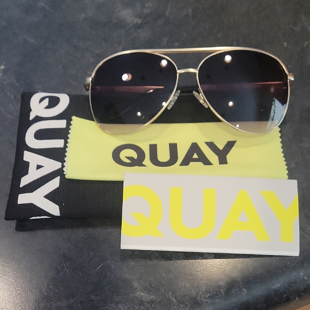 Quay Gold and Black Aviator Sunglasses